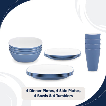 Blue Pool 16pc Two-Tone Dinnerware SET